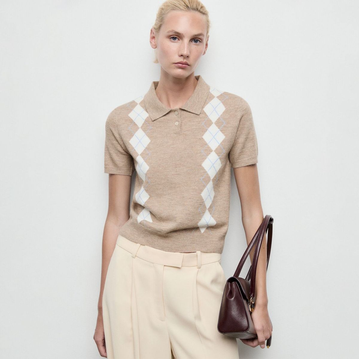 MANGO - Sweater Rombos Cuello Polo Mujer Mango