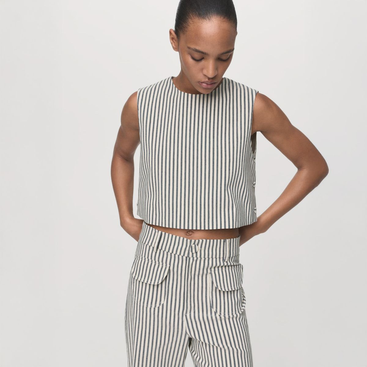 MANGO - Polera Rayas Botones Mujer Mango