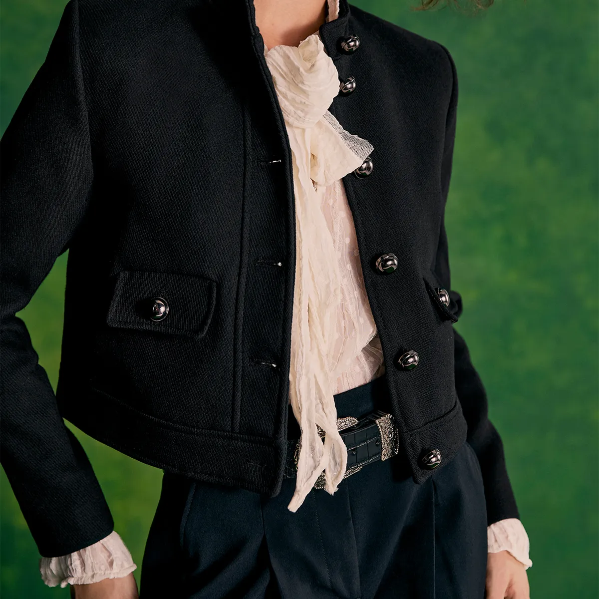 MANGO - Chaqueta Cuello Tira Botones Joya Mujer Mango