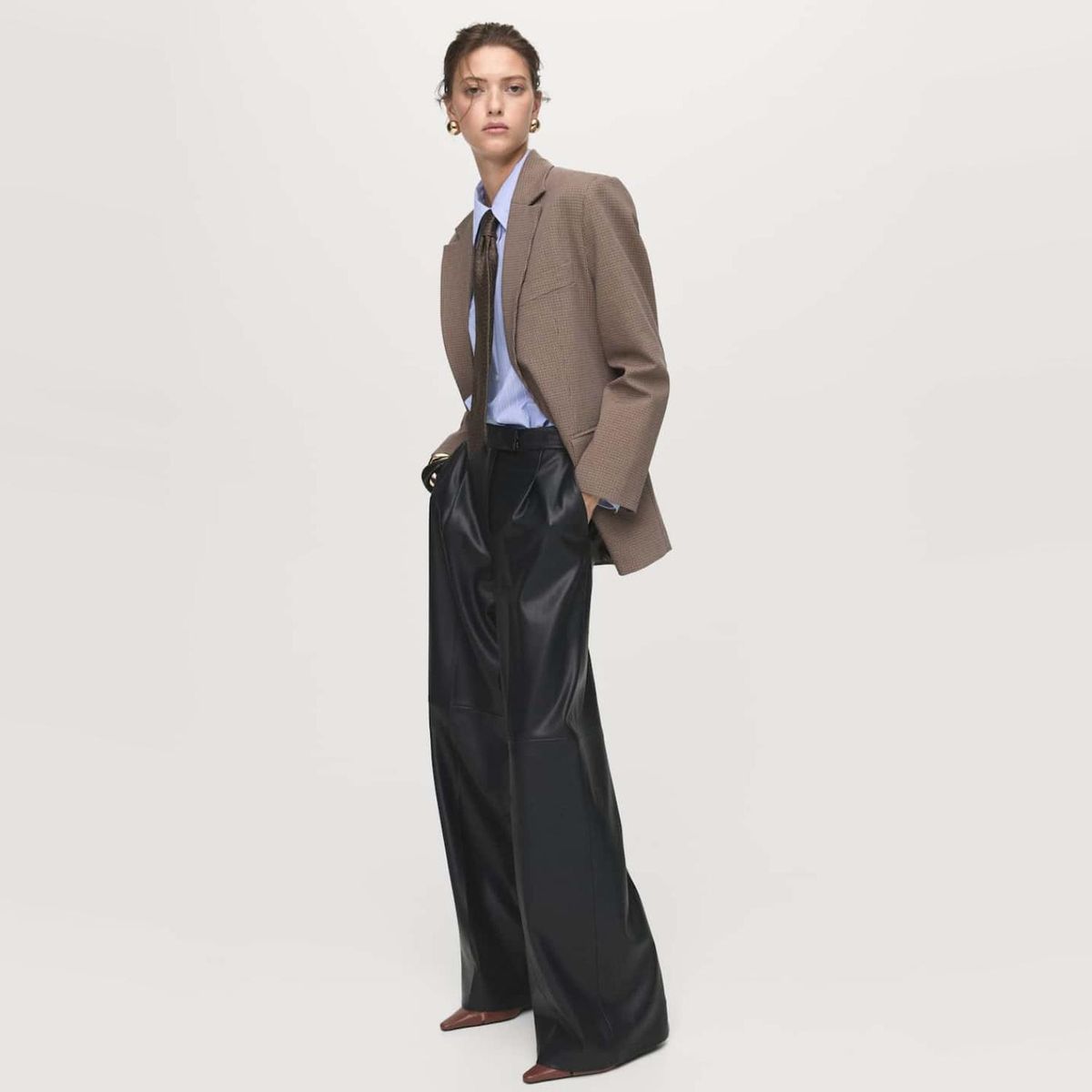 MANGO - Pantalón Wide Leg Efecto Piel Mujer Mango
