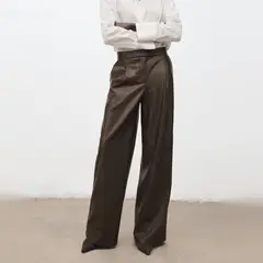 MANGO - Pantalón Wide Leg Efecto Piel Mujer