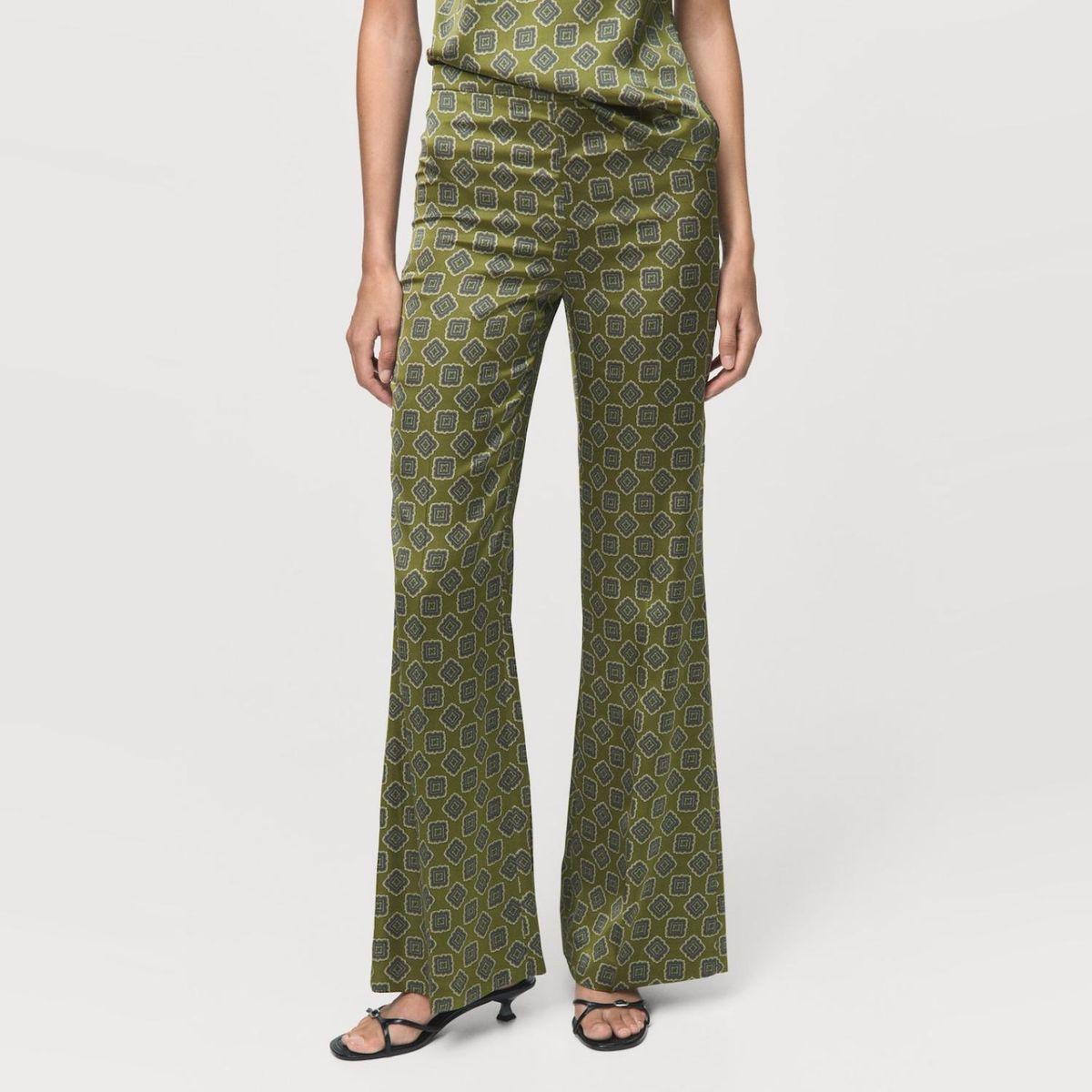 MANGO - Pantalón Satinado Estampado Geométrico Mujer Mango