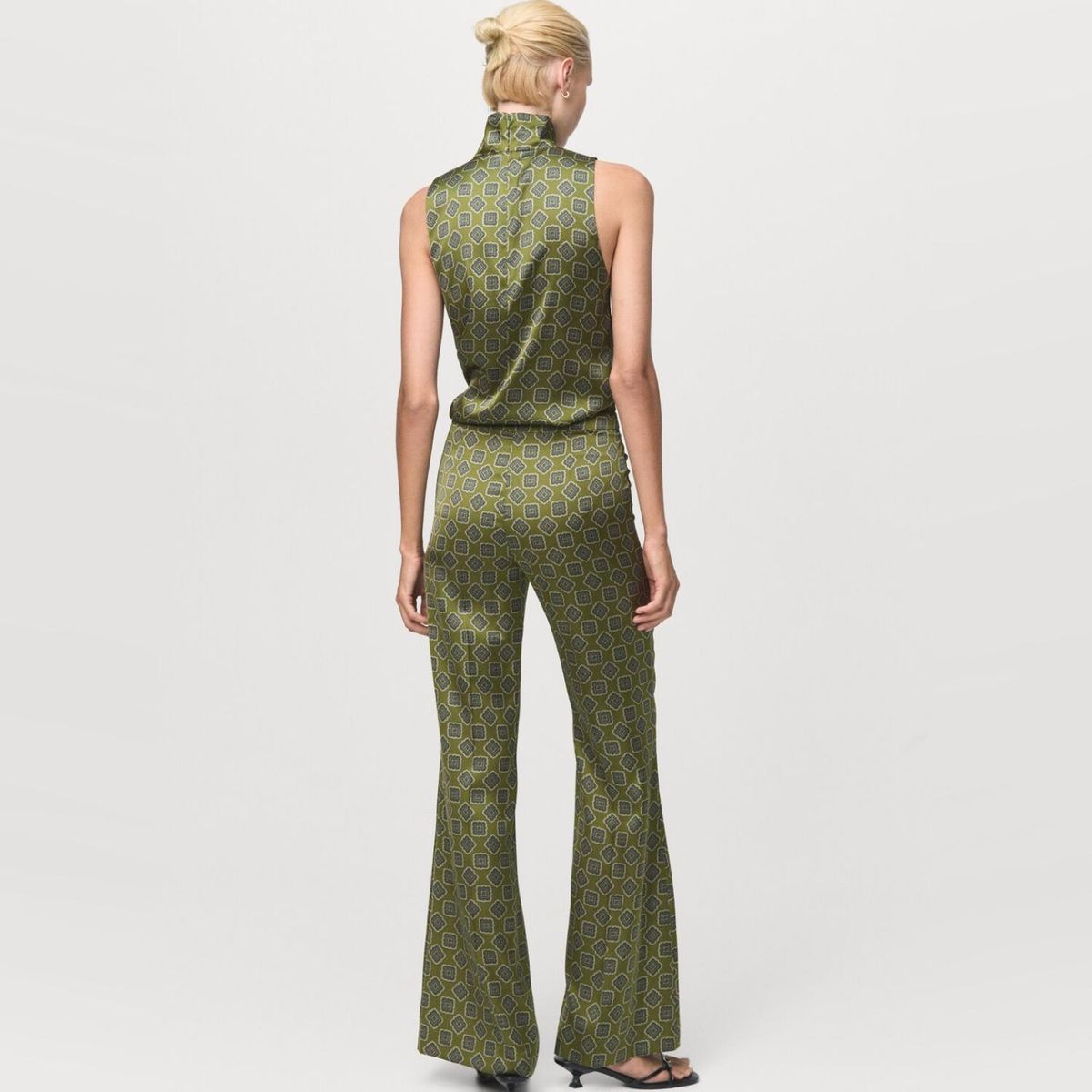 MANGO - Pantalón Satinado Estampado Geométrico Mujer Mango