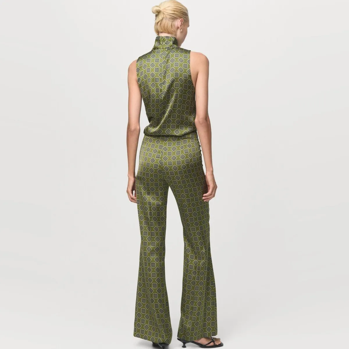 MANGO - Pantalón Satinado Estampado Geométrico Mujer Mango