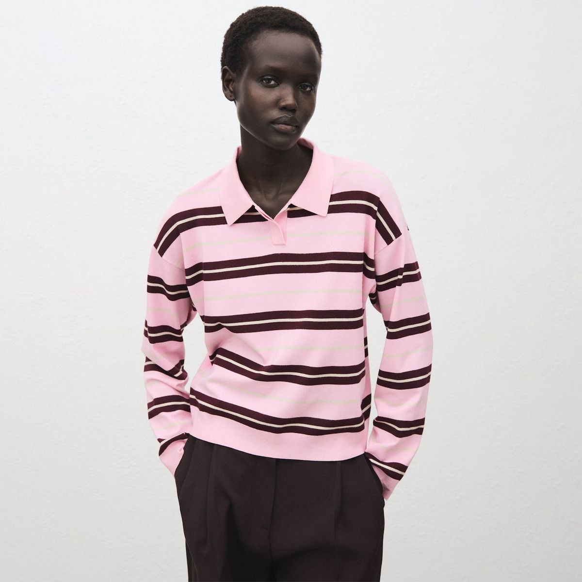 MANGO - Sweater Rayas Cuello Polo Mujer Mango