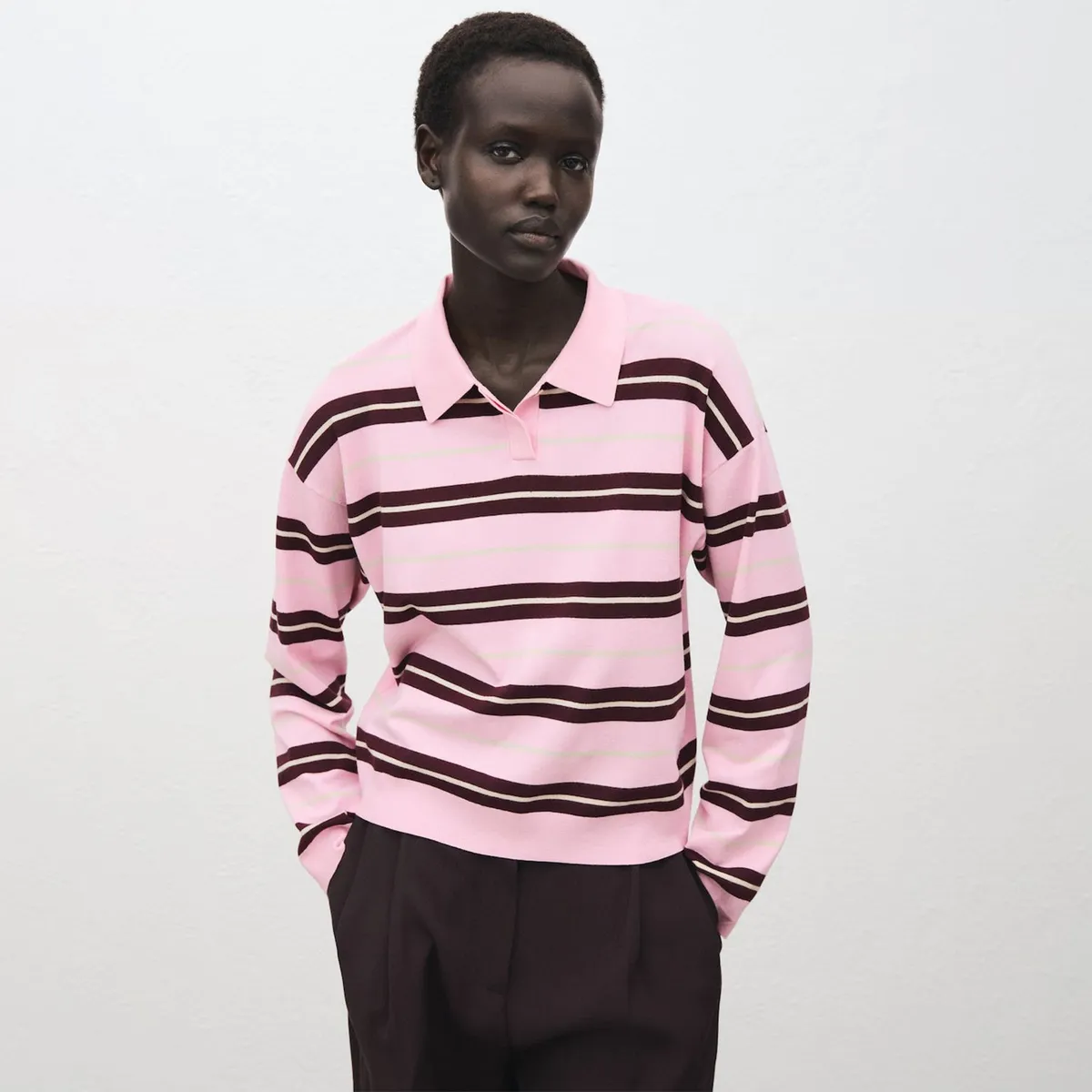 MANGO - Sweater Rayas Cuello Polo Mujer Mango