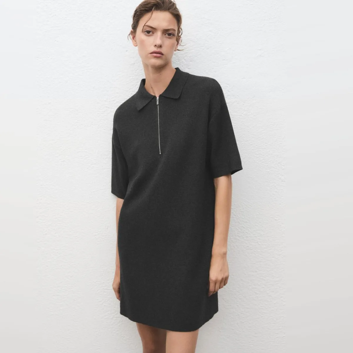 MANGO - Vestido Punto Cuello Polo Mujer Mango