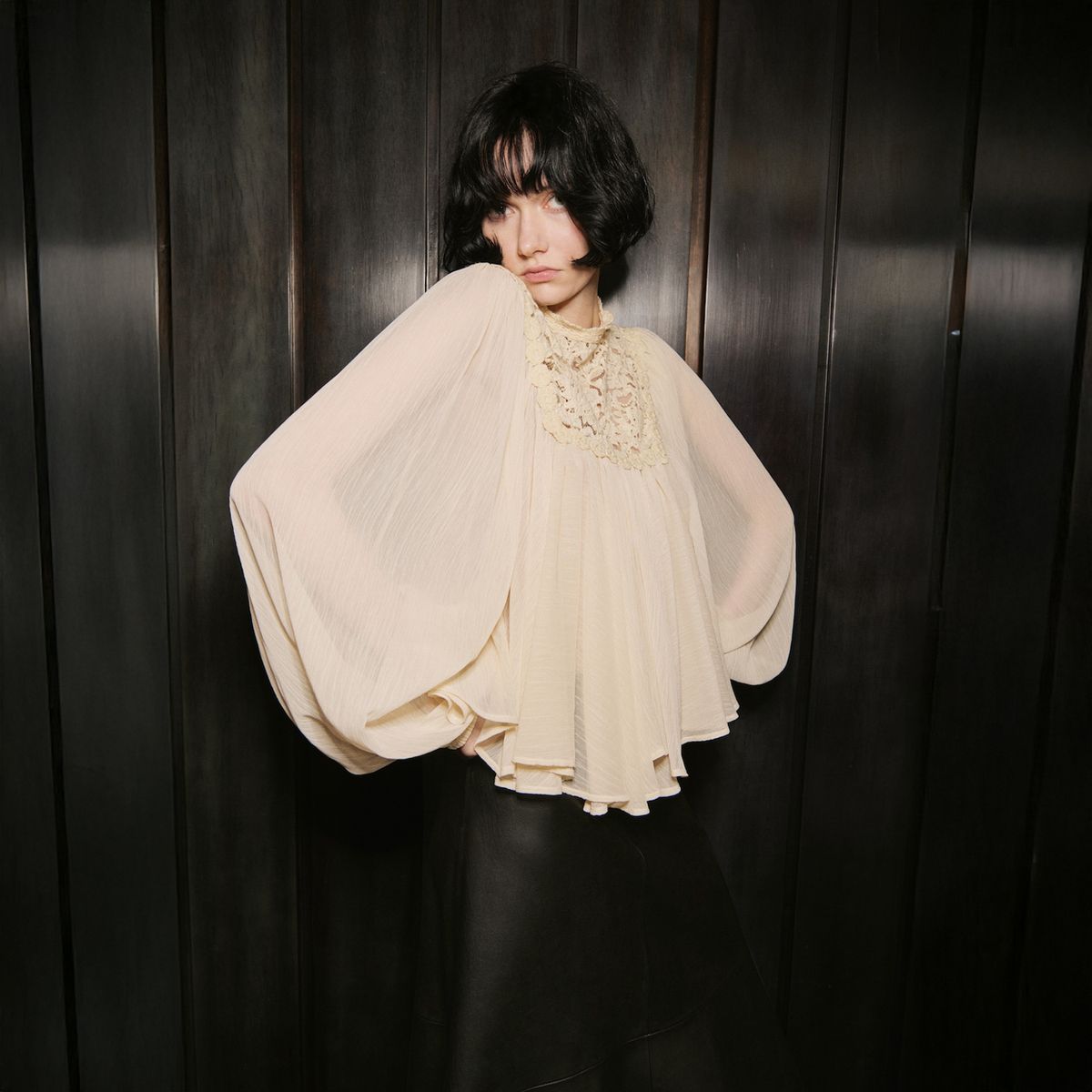 MANGO - Blusa Combinada Encaje Mujer Mango