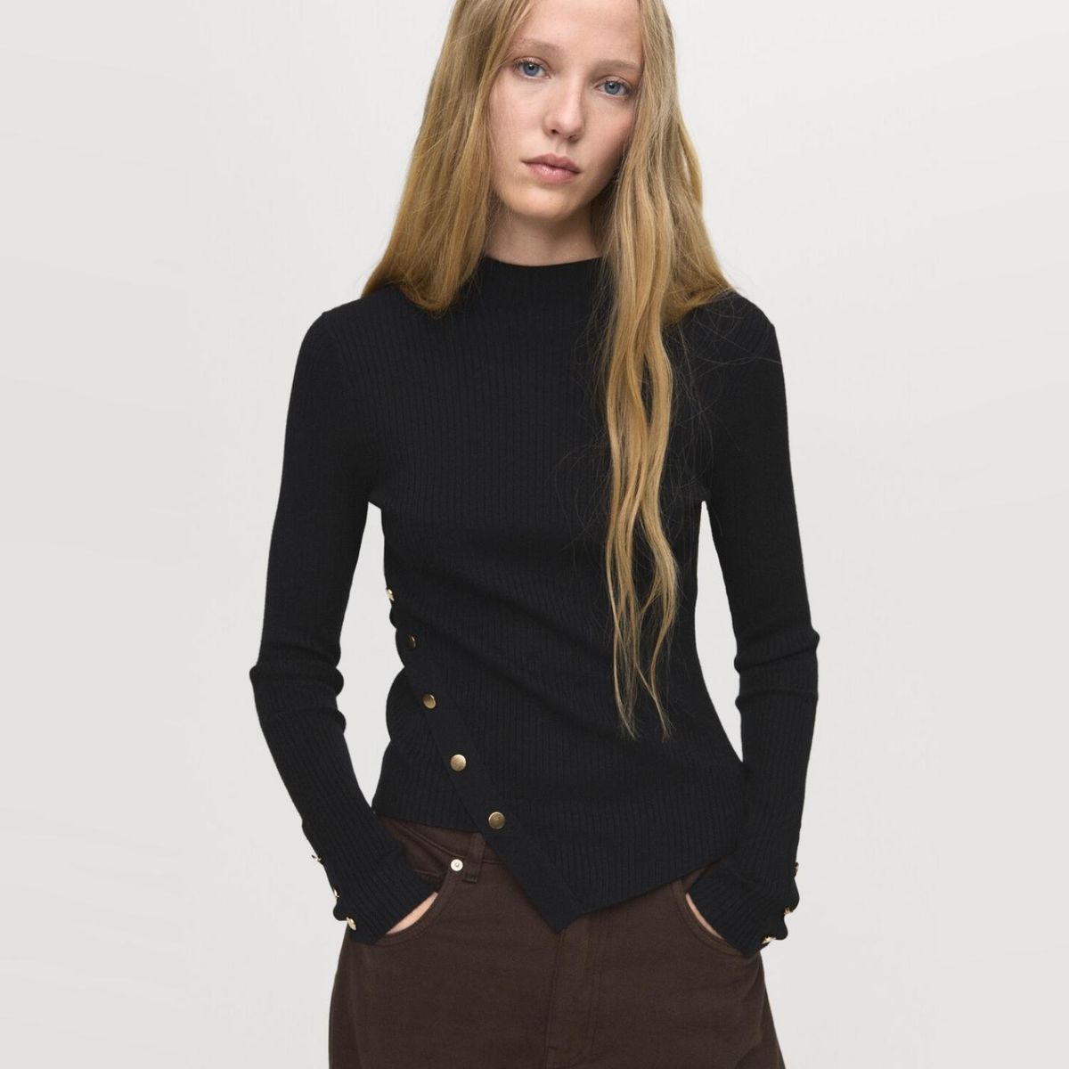 MANGO - Sweater Asimétrico Botones Mujer Mango