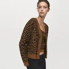 MANGO - Cárdigan Punto Leopardo Mujer