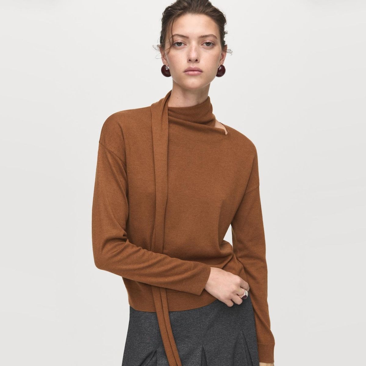 MANGO - Sweater Punto Fino Fular Mujer Mango