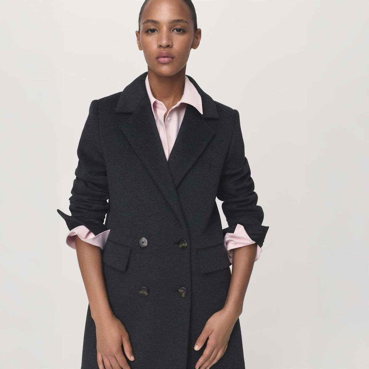 MANGO - Abrigo Lana Doble Botonadura Mujer Mango