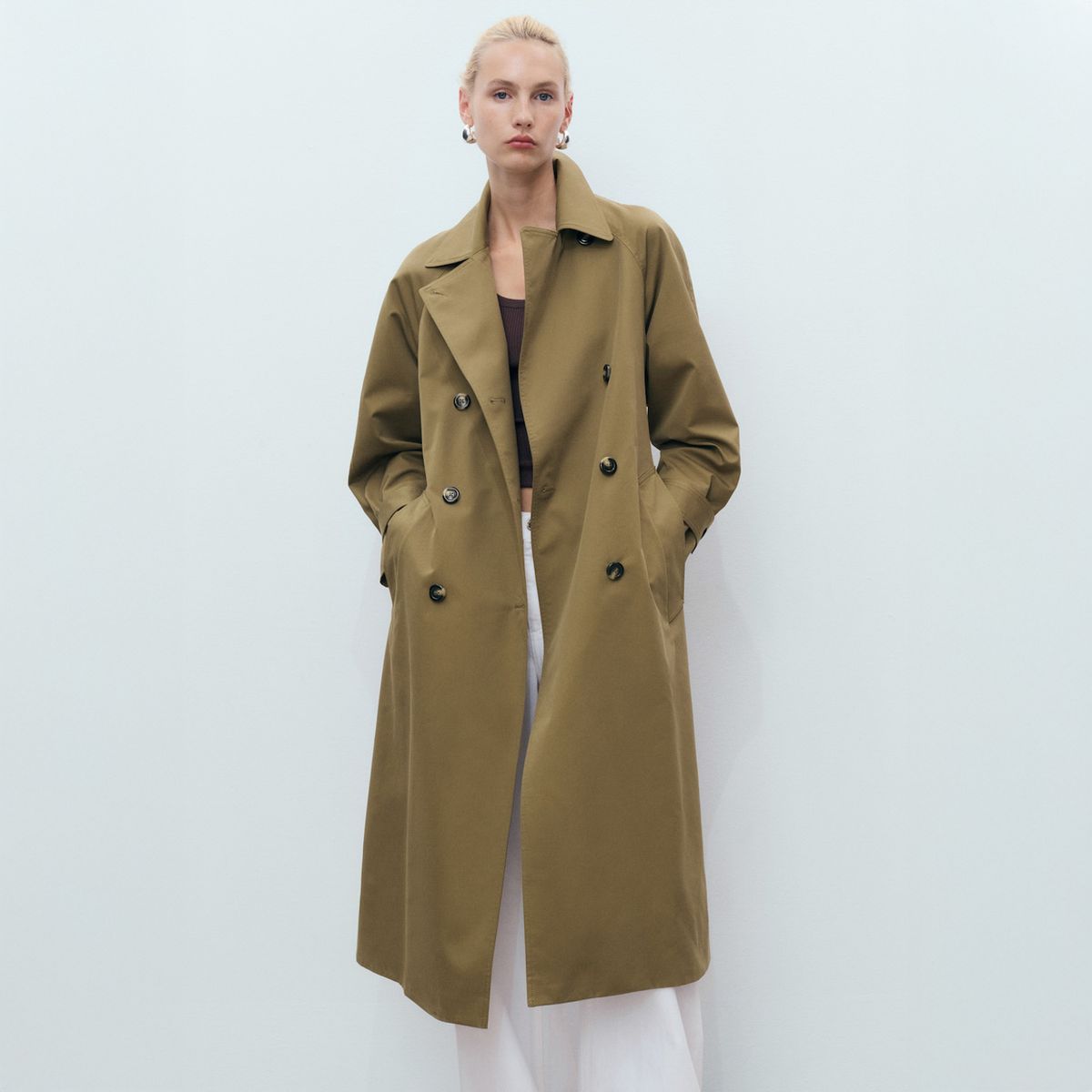 MANGO - Trench Largo Doble Botonadura Mujer Mango