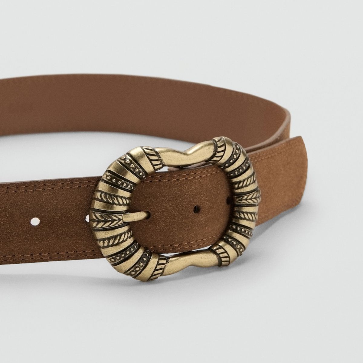 MANGO - Cinturón Piel Serraje Hebilla Grabada Mujer Mango