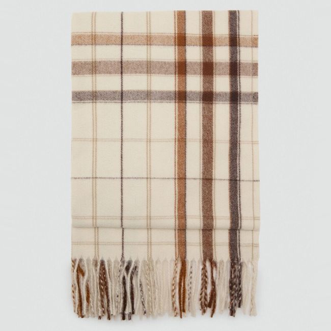 MANGO - Bufanda Cuadros Terminaciones Flecos Mujer Mango