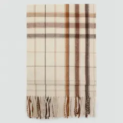 MANGO - Bufanda Cuadros Terminaciones Flecos Mujer