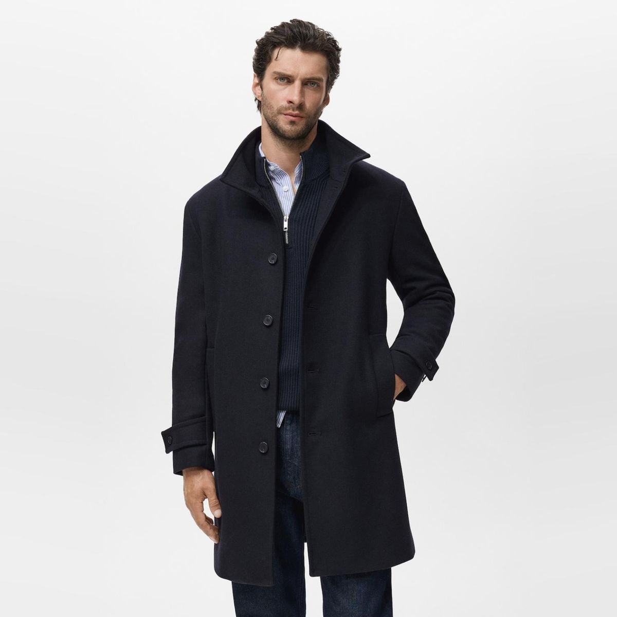 MANGO MAN - Abrigo Lana Cuello Chimenea Hombre Mango Man