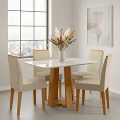 MICA - Juego De Comedor Provence 4 Sillas Vidrio Offwhite