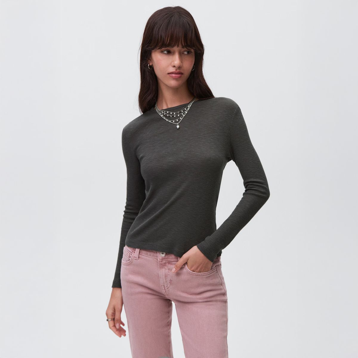 MANGO TEEN - Polera Punto Manga Larga Mujer Mango Teen