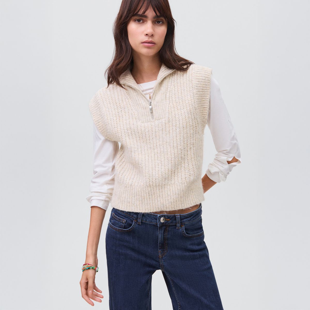 MANGO TEEN - Chaleco Punto Cuello Perkins Mujer Mango Teen