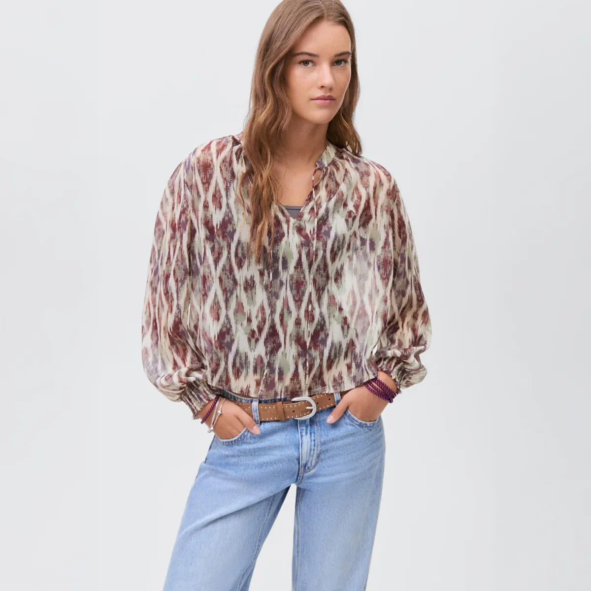 MANGO TEEN - Blusa Estampada Semitransparente Mujer Mango Teen