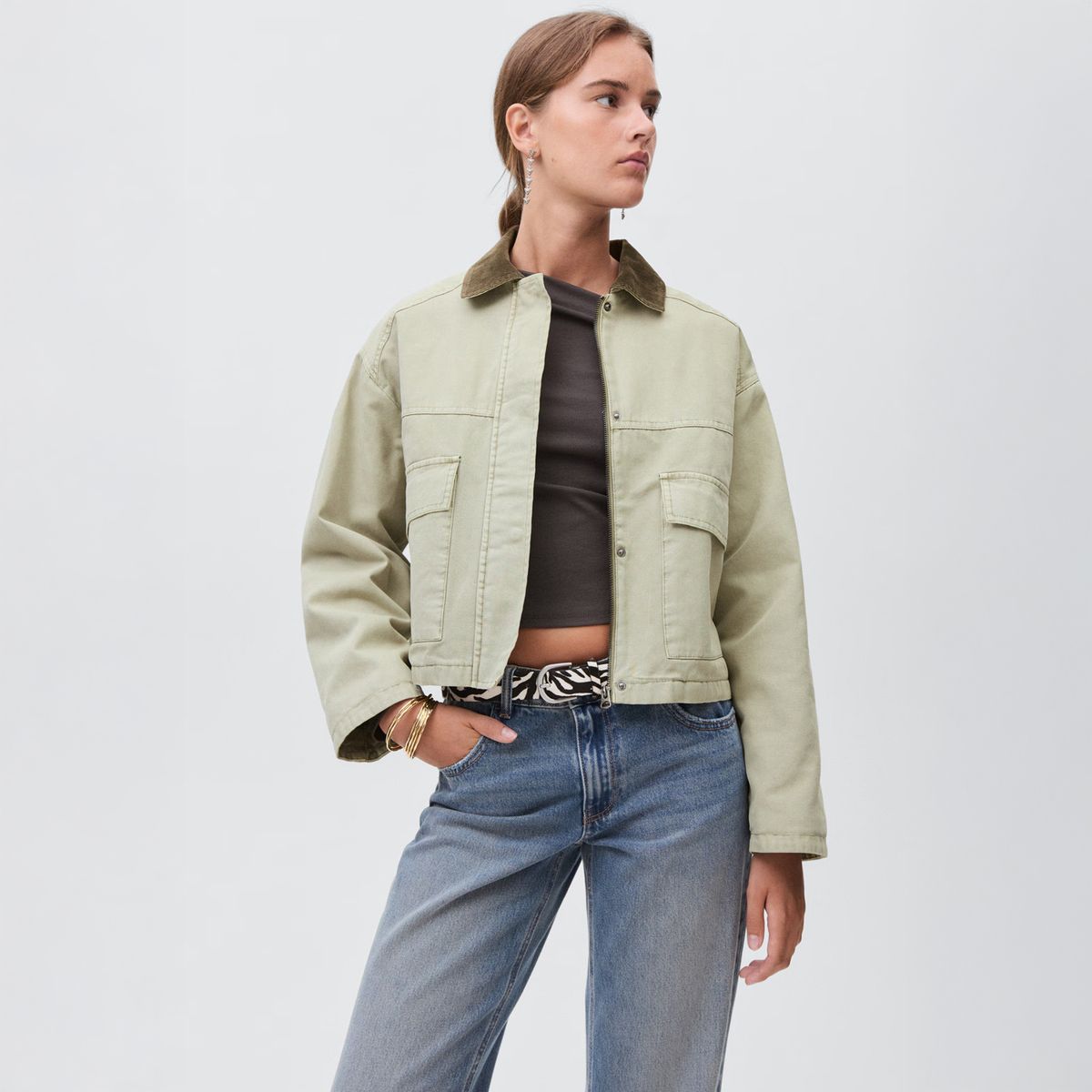 MANGO TEEN - Cazadora Vaquera Cuello Contraste Mujer Mango Teen