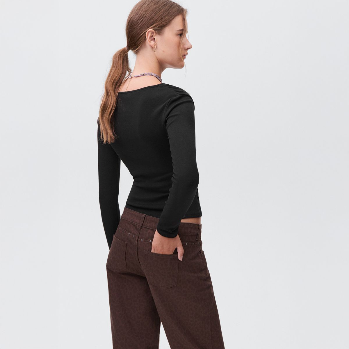 MANGO TEEN - Polera Algodón Fruncido Mujer Mango Teen