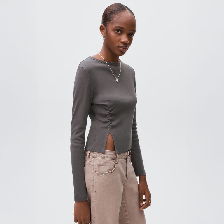 MANGO TEEN Polera Algodón Fruncido Mujer