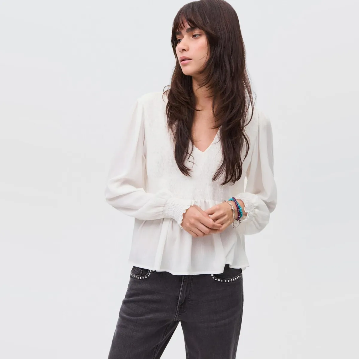 MANGO TEEN - Blusa Fluida Fruncida Mujer Mango Teen