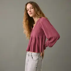 MANGO TEEN - Blusa Fluida Fruncida Mujer