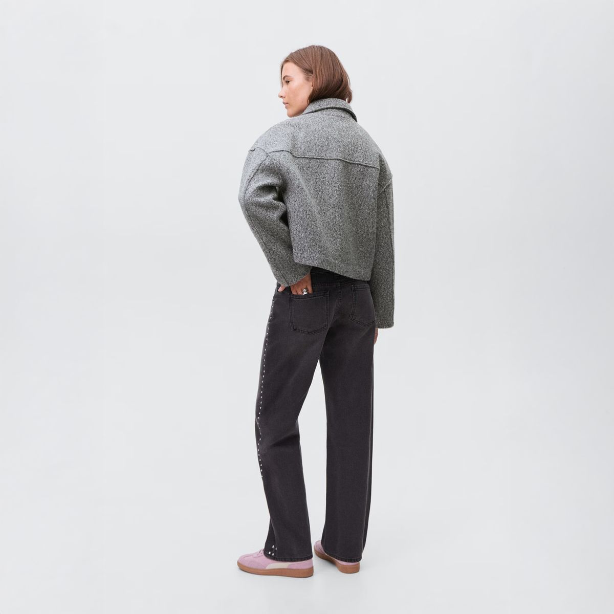 MANGO TEEN - Chaqueta Paño Bolsillos Solapa Mujer Mango Teen