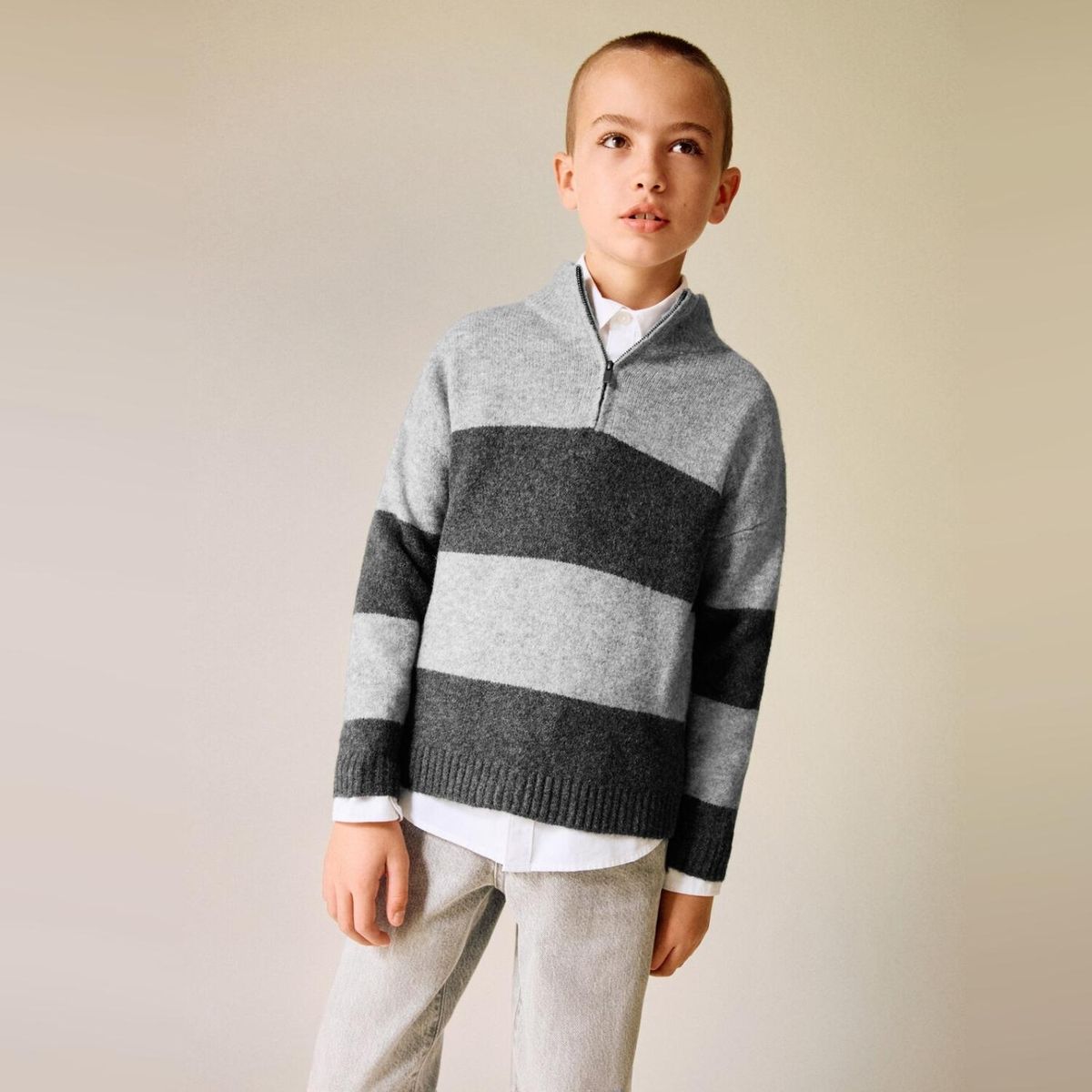 MANGO KIDS - Sweater Rayas Cuello Perkins Niño Mango Kids