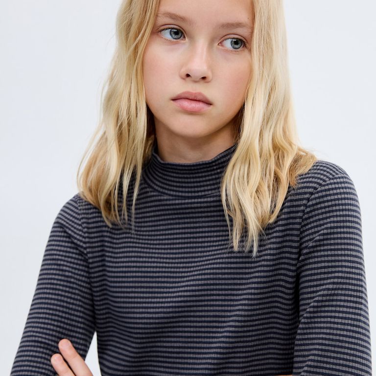 MANGO KIDS Polera Rayas Bajo Festoneado Niña