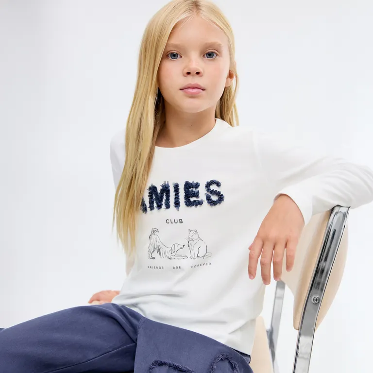 MANGO KIDS Polera Manga Larga Estampada Niña