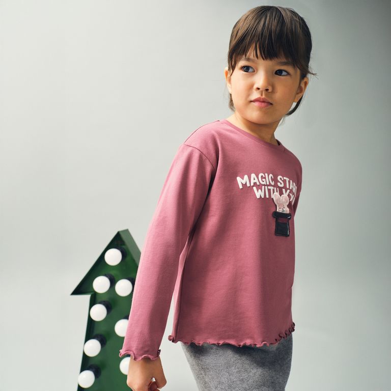 MANGO KIDS Polera Textura Bordado Bebé Niña
