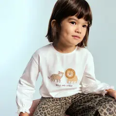 MANGO KIDS - Polera Algodón León Bordado Bebé Niña
