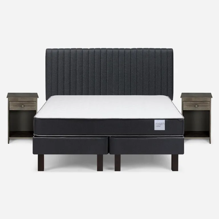Cama Europea Wave 2 Plazas x 1.90 mt Base Dividida + Respaldo + 2 Veladores