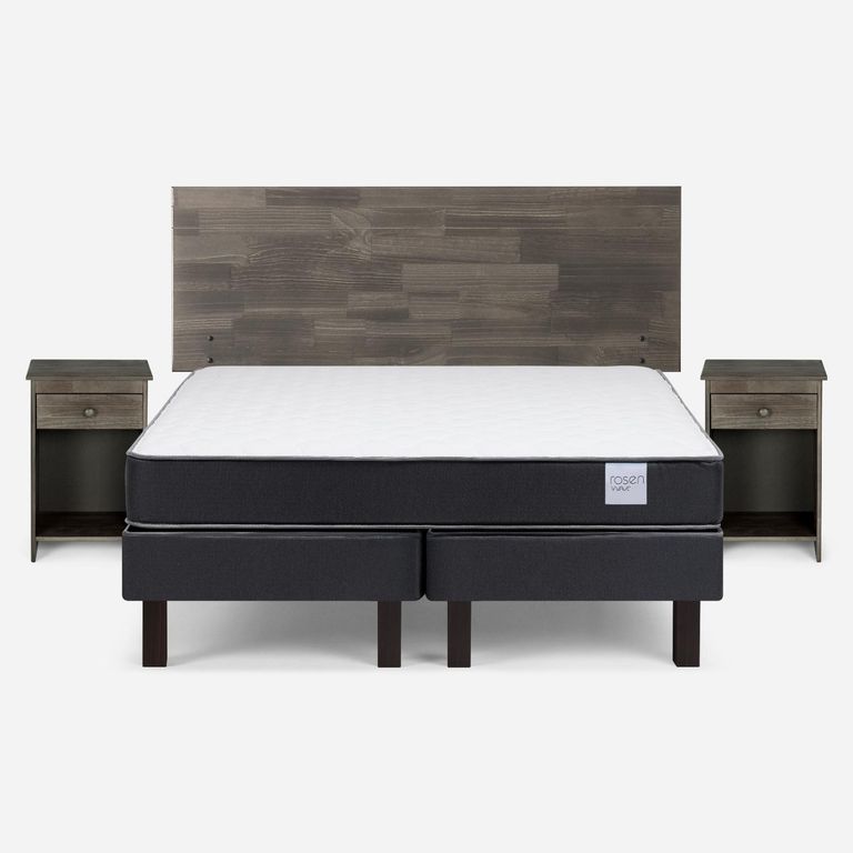 Cama Europea Wave 2 Plazas x 1.90 mt Base Dividida + Respaldo + 2 Veladores
