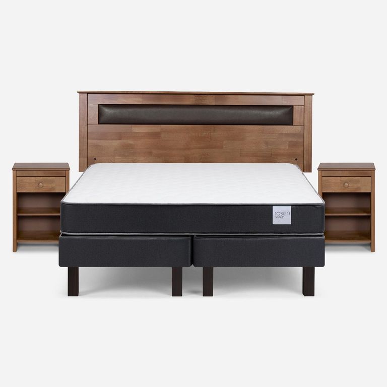Cama Europea Wave 2 Plazas x 1.90 mt Base Dividida + Respaldo + 2 Veladores