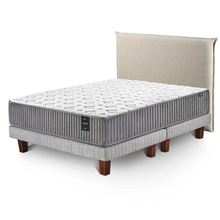 Cama Europea Silence 2 Plazas + Respaldo Pest Beige