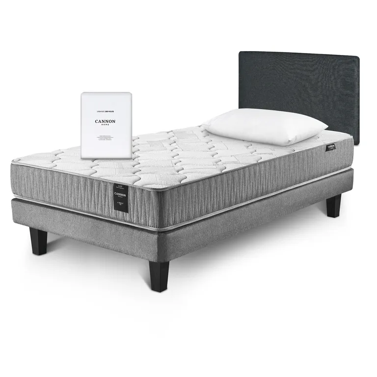 Cama Europea I Rest 1.5 Plazas+Almohada+Sábana 180 Hilos+Respaldo W