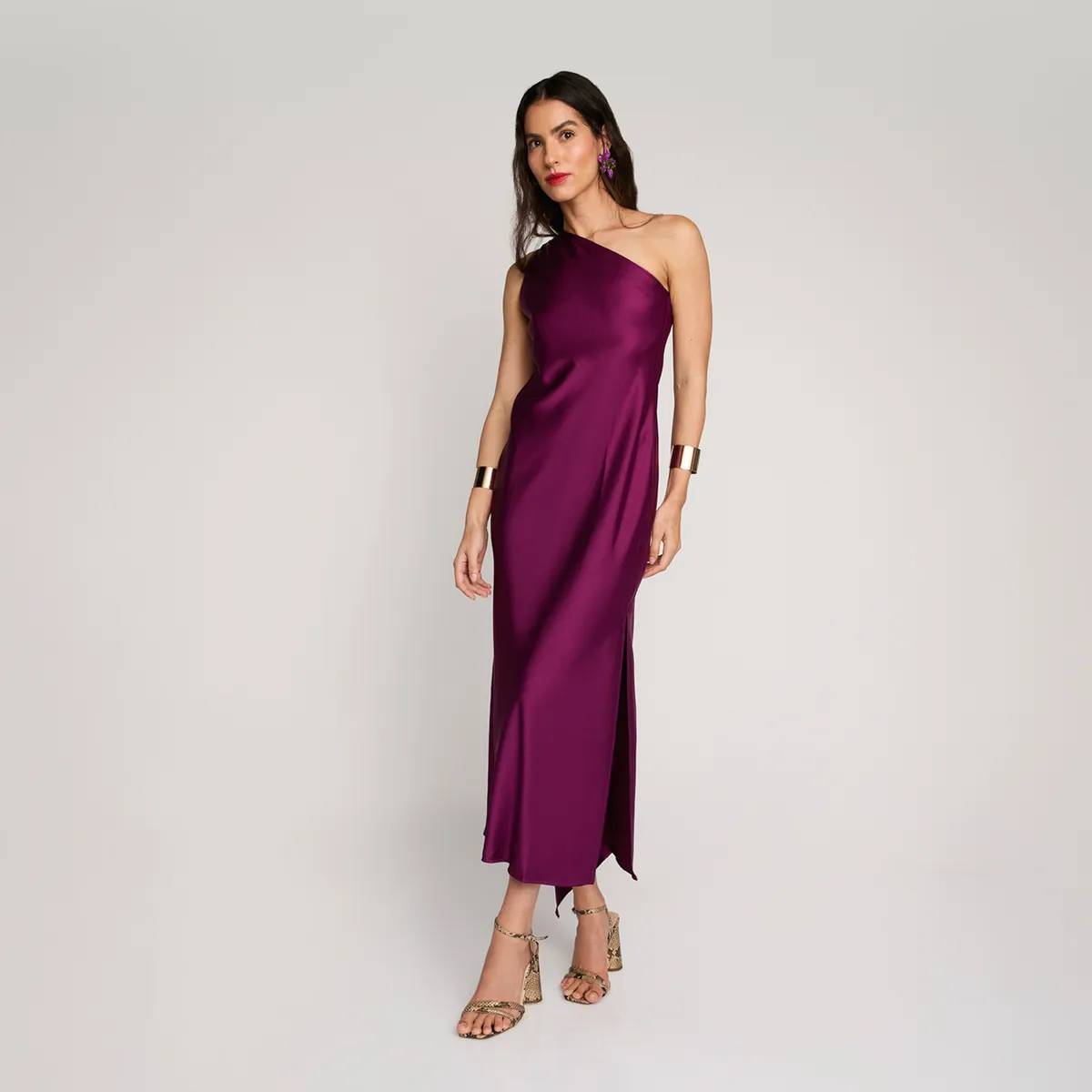 THE-ARE - Vestido Fiesta Satinado Midi Asimétrico Mujer The Are