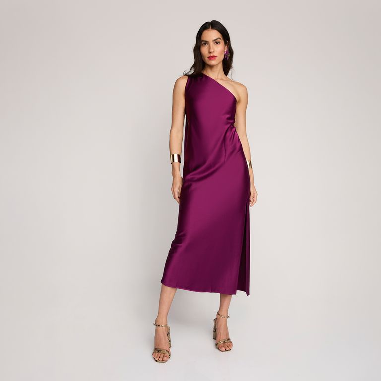 Vestido Fiesta Satinado Midi Asimétrico Mujer The Are