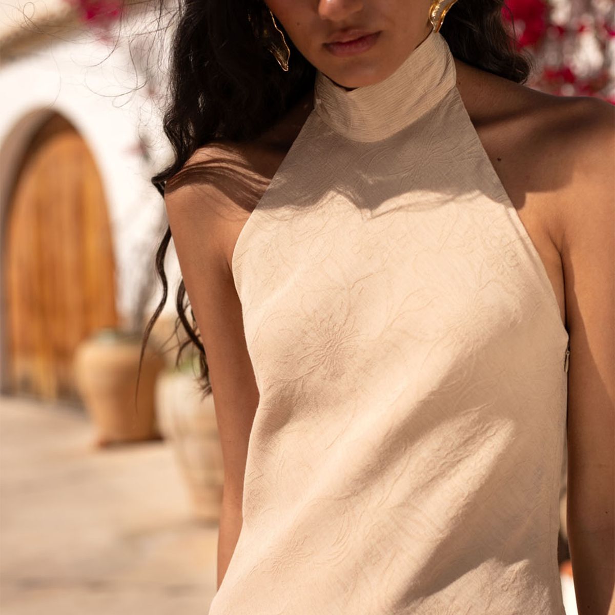 THE-ARE - Vestido Fiesta Ona Halter Bordado Mujer The Are