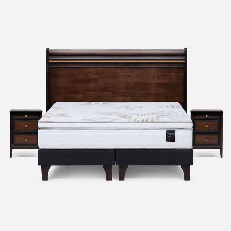 Cama Europea Art 4 2 Plazas x 2.00mt Base Dividida + Respaldo + 2 Veladores