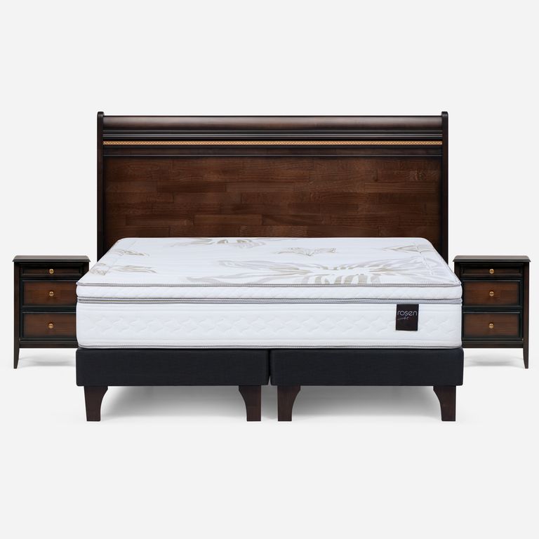 Cama Europea Art 4 King x 2.00mt Base Dividida + Respaldo + 2 Veladores