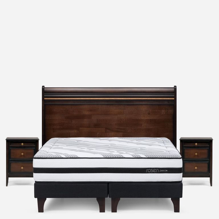 Cama Europea Driven 2 Plazas x 2.00mt Base Dividida + Respaldo + 2 Veladores