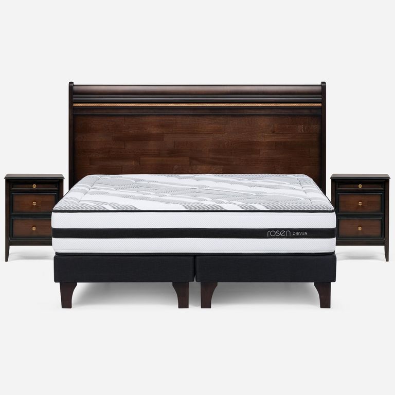 ROSEN Cama Europea Driven Super King X 2.00 CM Base Dividida + Respaldo + 2 Veladores
