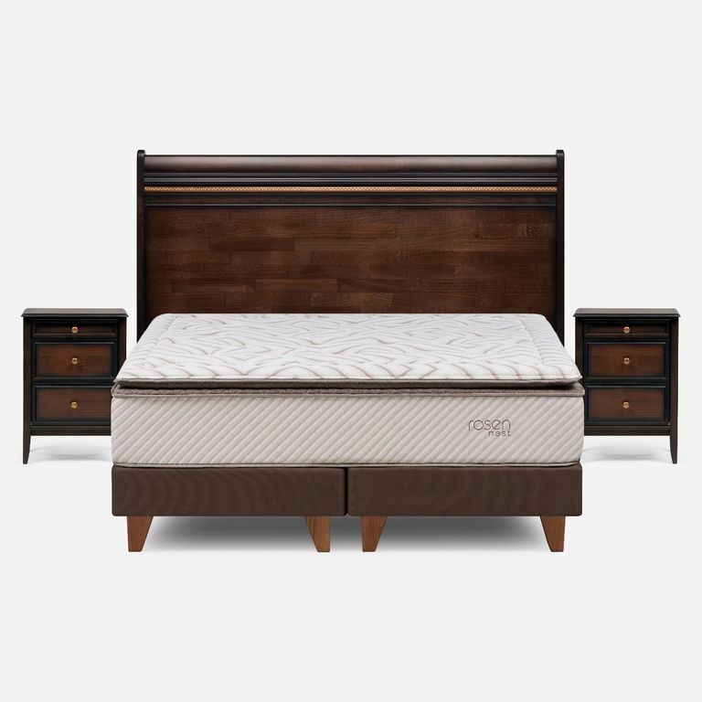 Cama Europea Nest 2 Plazas x 2.00mt Base Dividida + Respaldo + 2 Veladores