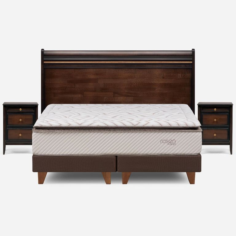 Cama Europea Nest King X 2.00 CM Base Dividida + Respaldo + 2 Veladores